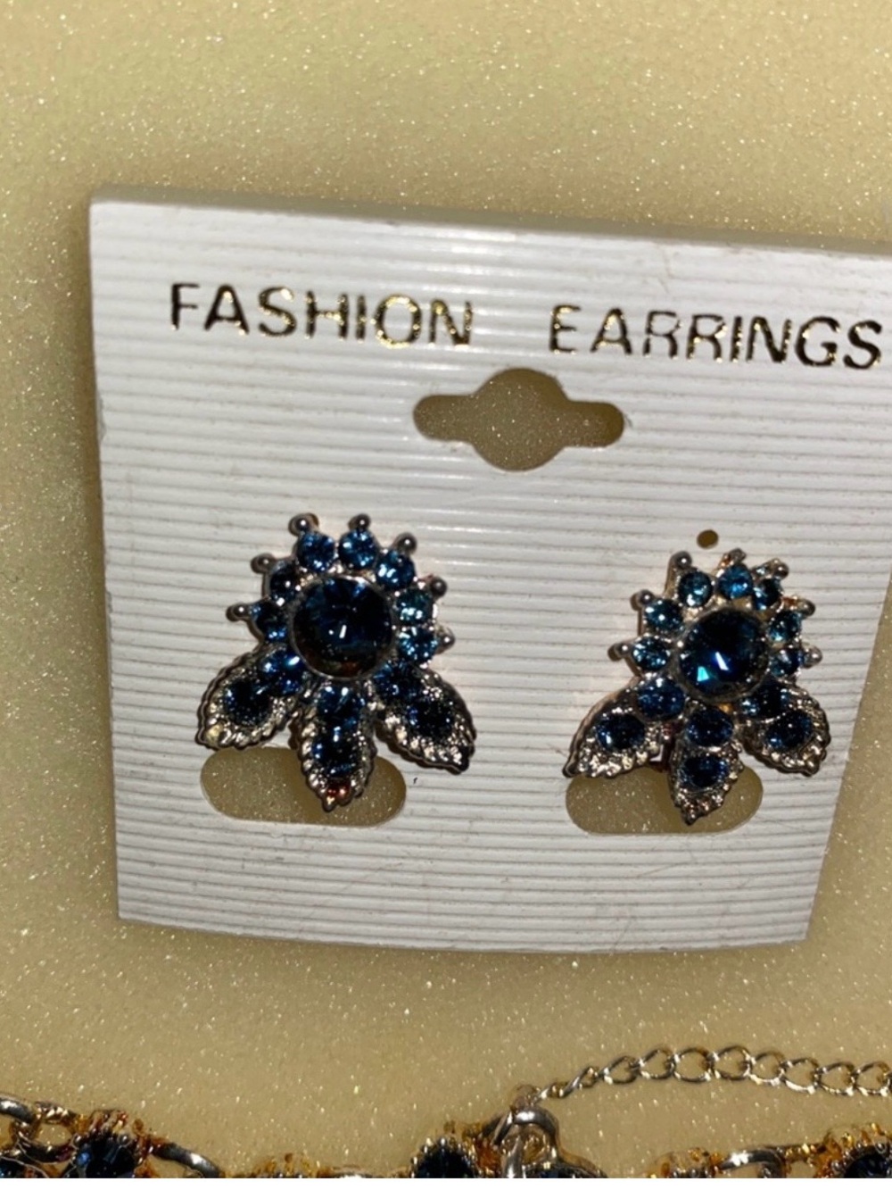 Blue Crystal Floral Stud Earrings with Silver-Tone Accents